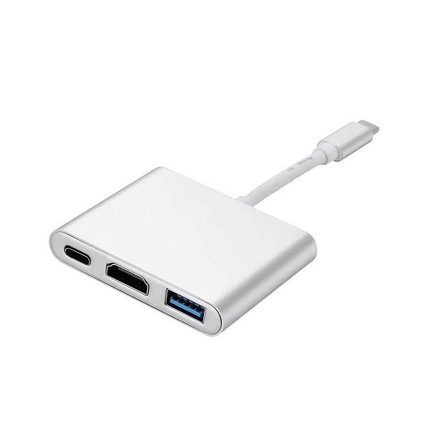 Hub USB-C 3 em 1 com HDMI 4K, USB 3.0 e USB-C