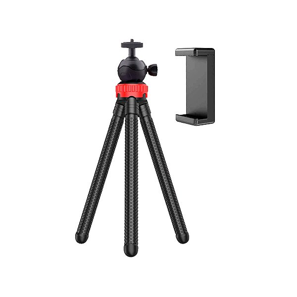 Tripé Flexivel Polvo c/ Ball Head + Garra Celular 360° 30cm