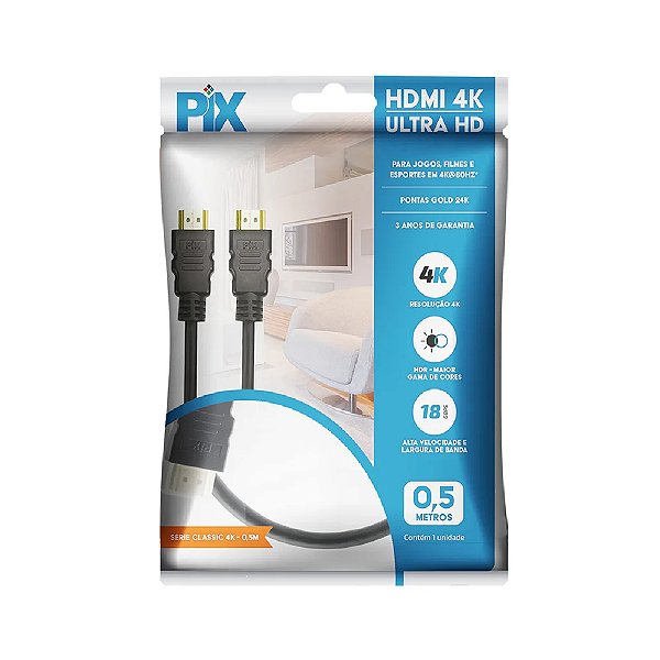 Cabo HDMI para HDMI 2.0 4K Ultra HD 19P 50cm - PIX