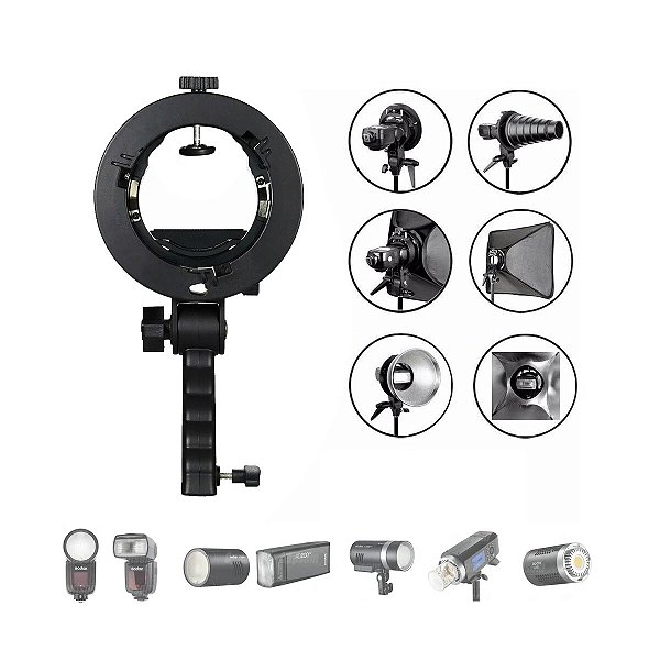 Suporte p/ Flash Speedlite V1 Ad200 c/ encaixe Bowens GFB-50