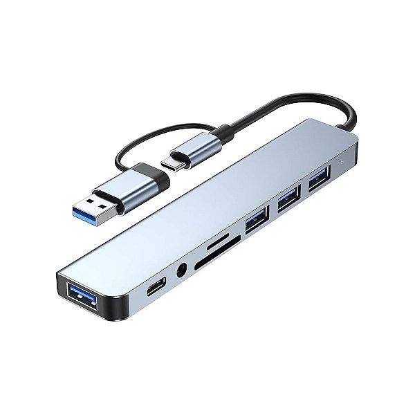 Hub 8 Em 1 Usb C e Usb Leitor Cartão SD e Micro + 1 USB 3.0