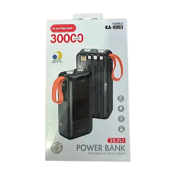 Power Bank KAPBOM 30000mAh Super Rapido com Lanterna LED