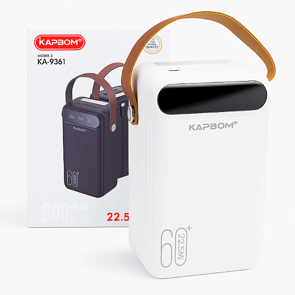 Power Bank Carregador Portatil KAPBOM 60000mAh LED Branco