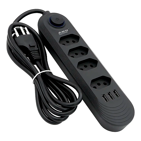 Extensão de Energia 2m c/ 4 Tomadas 3 USB B-MAX