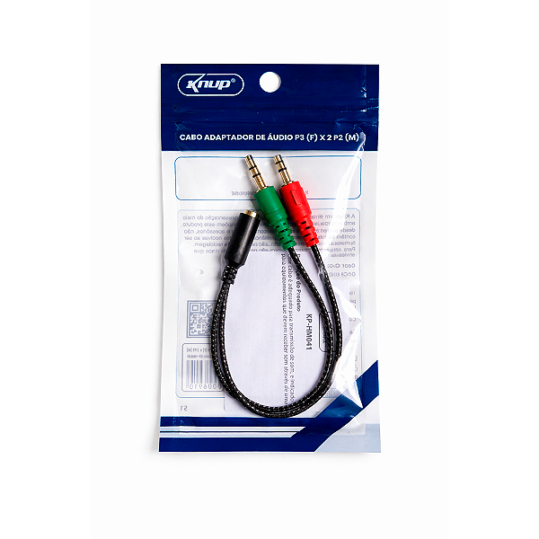 Cabo Adaptador de Áudio P3 Femêa  P/ 2P2 Macho Knup