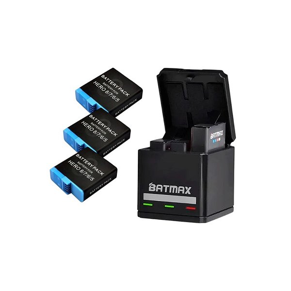 3 Bateria Mamen + Carregador Batmax Gopro Hero 5, 6, 7 e 8