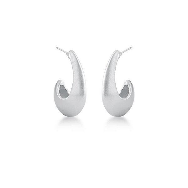 Brinco meia argola anzol em ródio acetinado