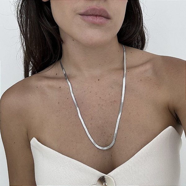 Colar malha esteira unisex banho ródio