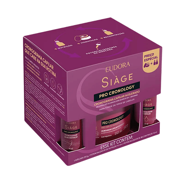 Kit Siage Pro Cronology Mascara De Hidratação 250g+Potencializador De Nutrição 10ml+Potencializador De Reconstrução 10ml