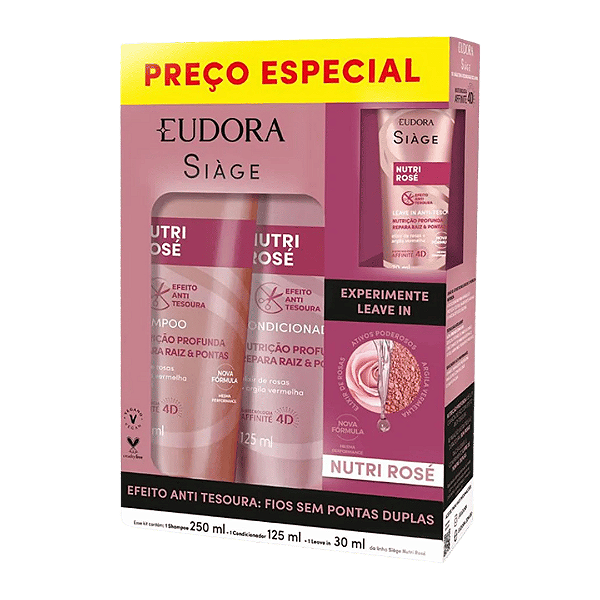 Kit Siage Nutri Rose Shampoo 250ml + Condicionador 125ml + Leave-In 30ml
