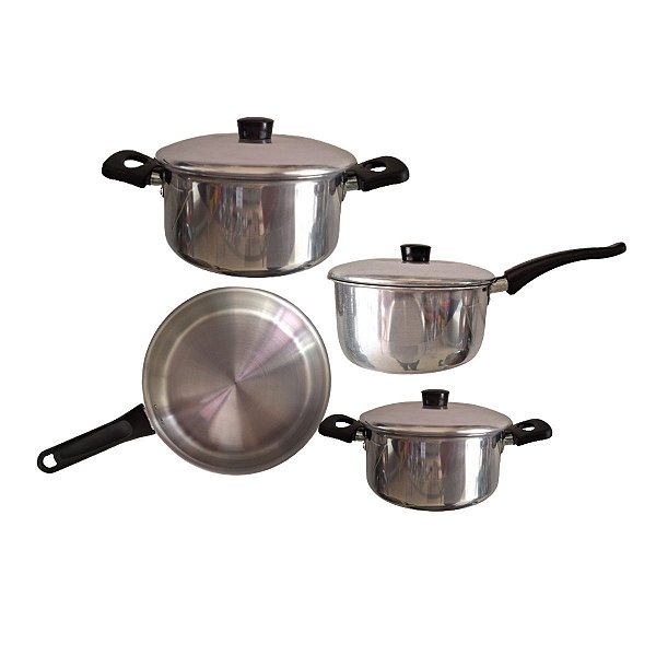 Jogo de Panela/Frigideira Aluminio Polido Reforçado 4 Pçs