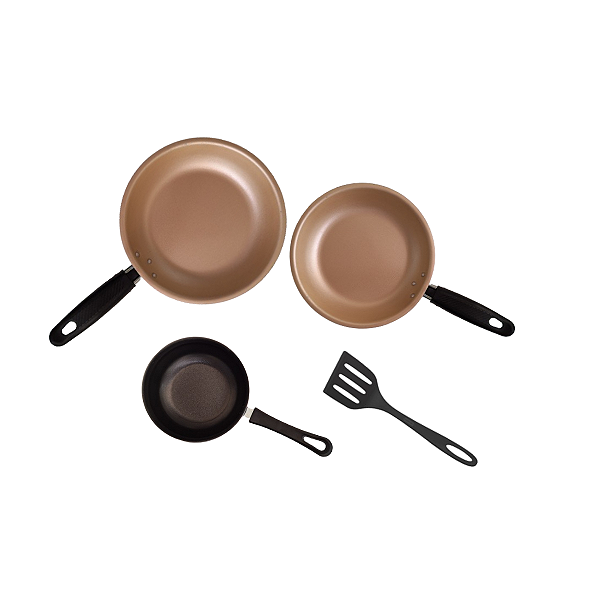 Kit Jogo Frigideiras Antiaderentes 4 Pçs com Espátula