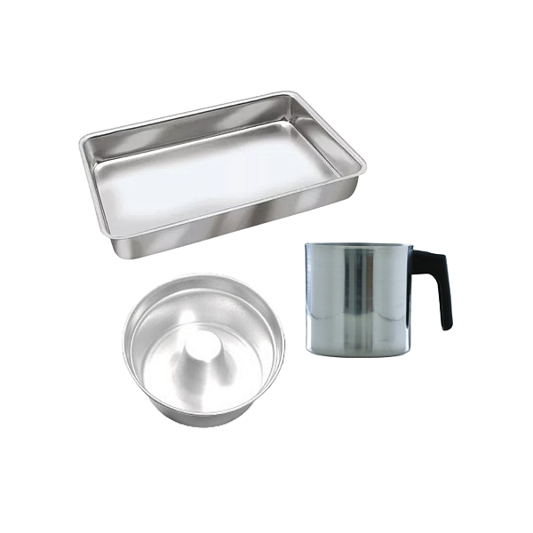 Jogo Forma de Pudim/Forma Retangular/Leiteira Aluminio 3Pçs