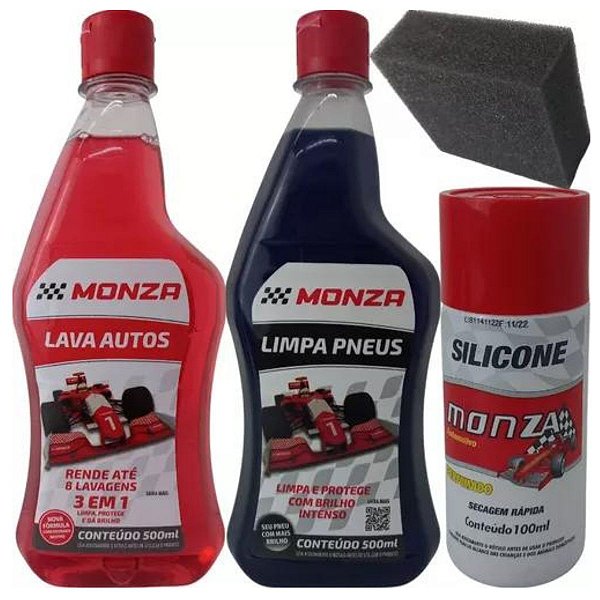 Kit Limpeza Automotiva Carro Moto Shampoo Pretinho Silicone Monza Perola