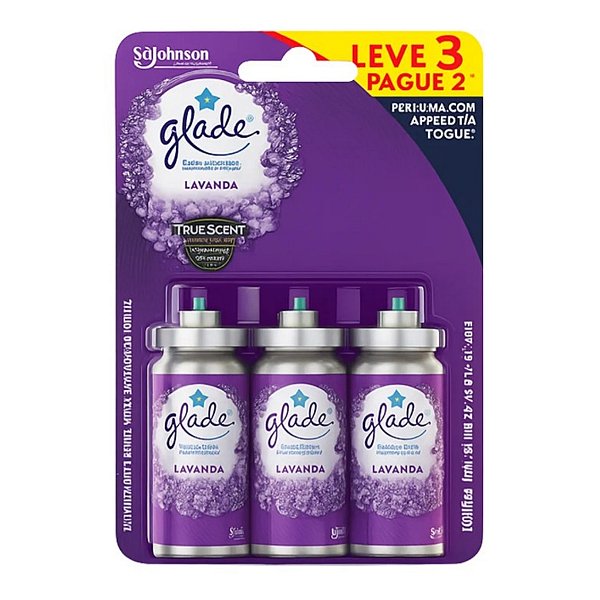 Glade Lavanda Toque de Frescor Duradouro Eficaz Kit 3 Refil
