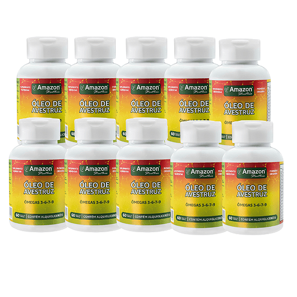Kit 10x Óleo de Avestruz em Cápsulas 60cps Ômega 3, 6, 7 e 9