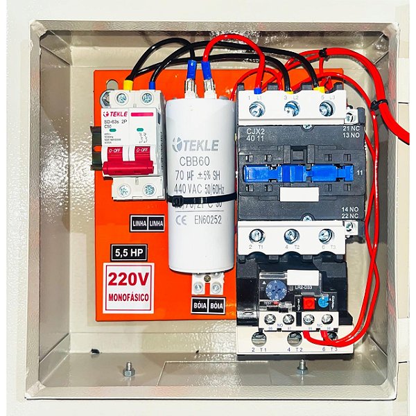 Painel  P/ bomba submersa 5,5CV mono 220V 3 Fios - CAP Permanente