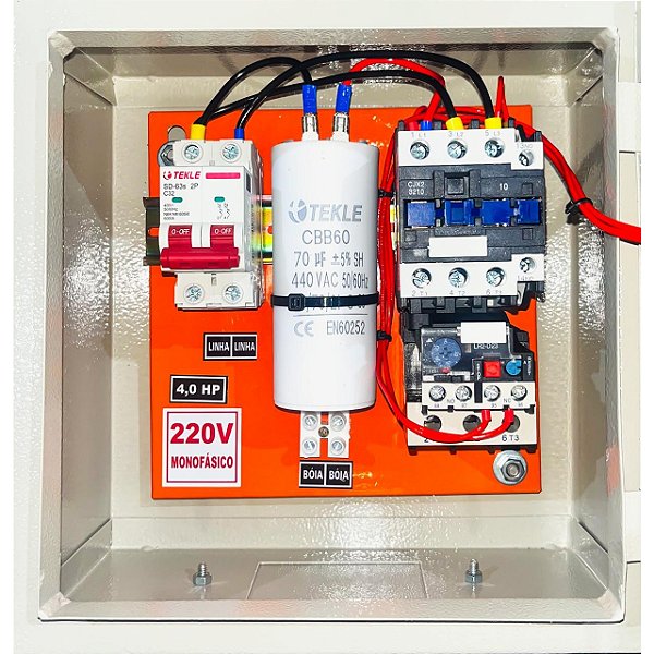 Painel  P/ bomba submersa 4,0CV mono 220V 3 Fios - CAP Permanente