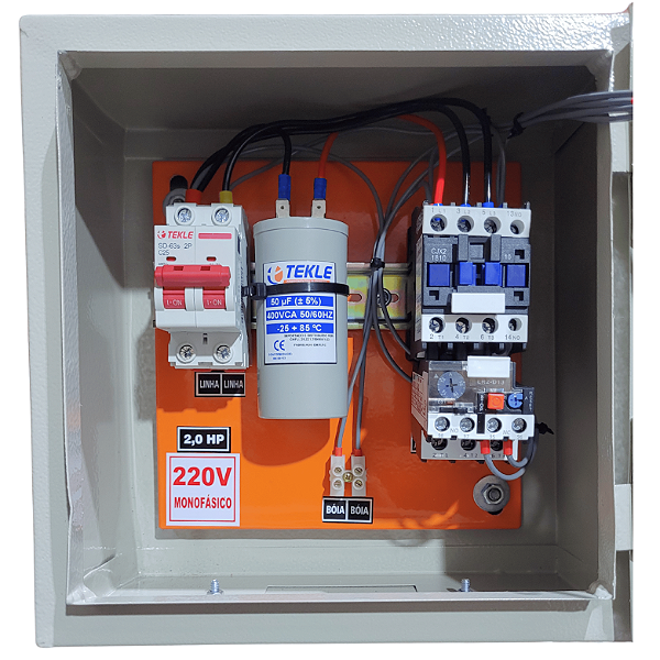 Painel P/ bomba submersa 2,0CV mono 220V 3 Fios - CAP Permanente