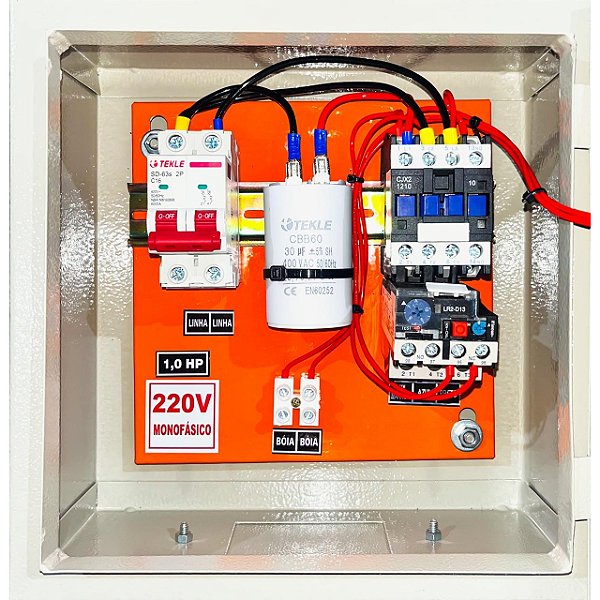 Painel  P/ bomba submersa 1,0CV mono 220V 3 Fios - CAP Permanente