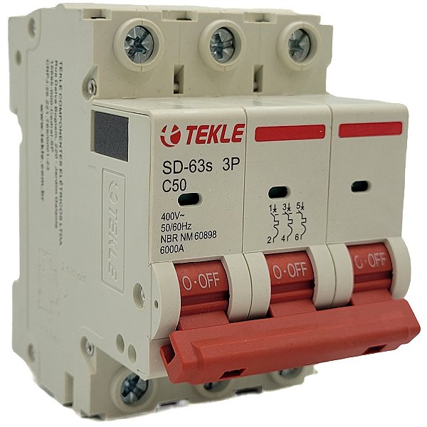 Disjuntor Termomagnetico  Tripolar  SD-63s 50A 3P Curva C - 6kA TEKLE