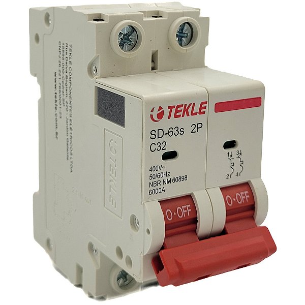 Disjuntor Termomagnetico  Bipolar  SD-63s 32A 2P Curva C - 6kA TEKLE