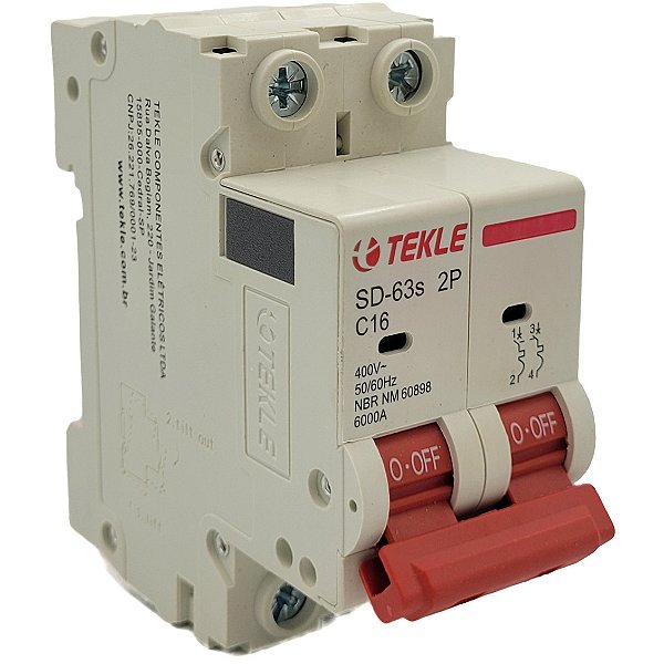 Disjuntor Termomagnetico  Bipolar  SD-63s 16A 2P Curva C - 6kA TEKLE