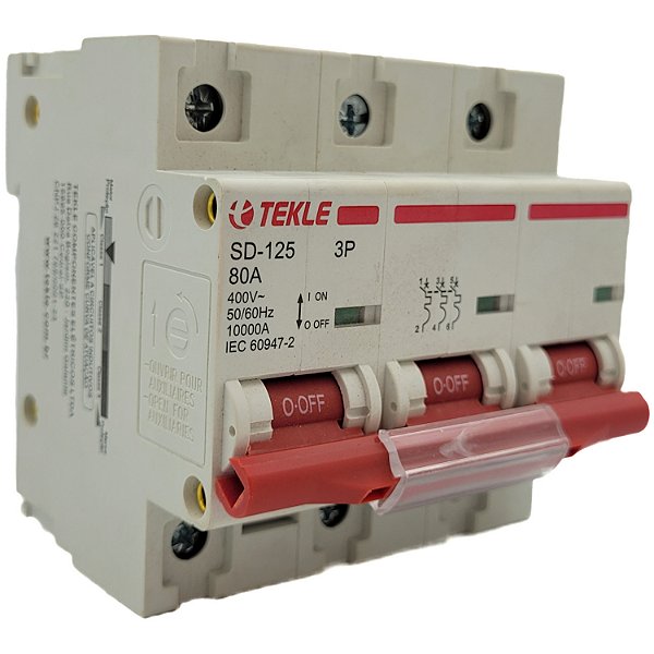 Disjuntor Termomagnetico  Tripolar  SD-125 80A 3P Curva C - 10kA TEKLE