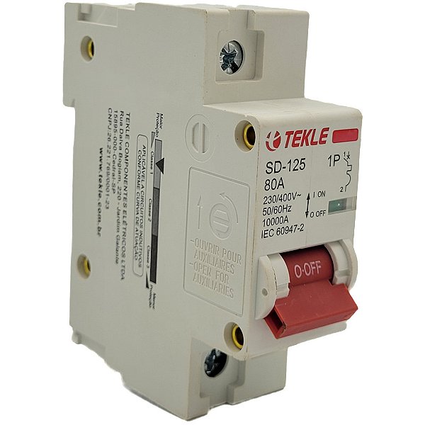 Disjuntor Termomagnetico  Monopolar  SD-125 80A 1P Curva C - 10kA TEKLE