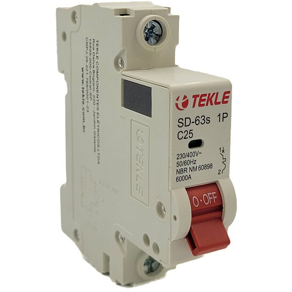 Disjuntor Termomagnetico  Monopolar  SD-63s 25A 1P Curva C - 6kA TEKLE
