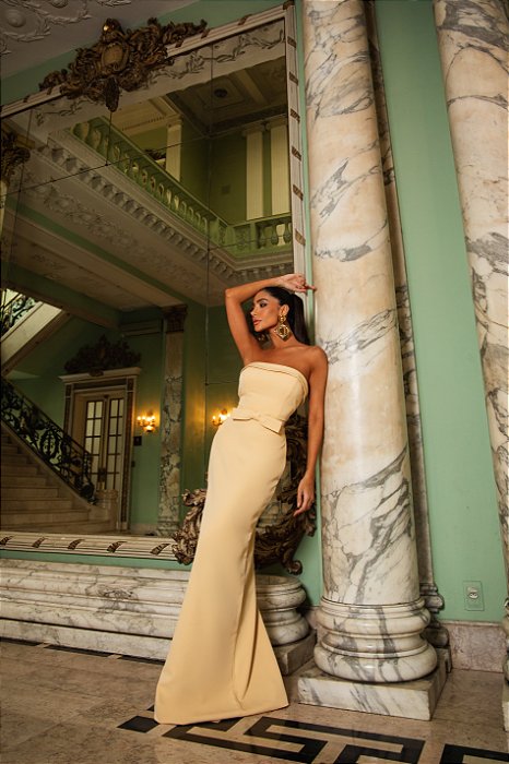 VESTIDO LONGO AMARELO MANTEIGA