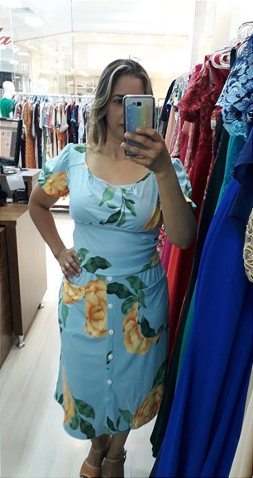 CONJUNTO CANELADO SAIA E CROPPED AZUL/FLORES