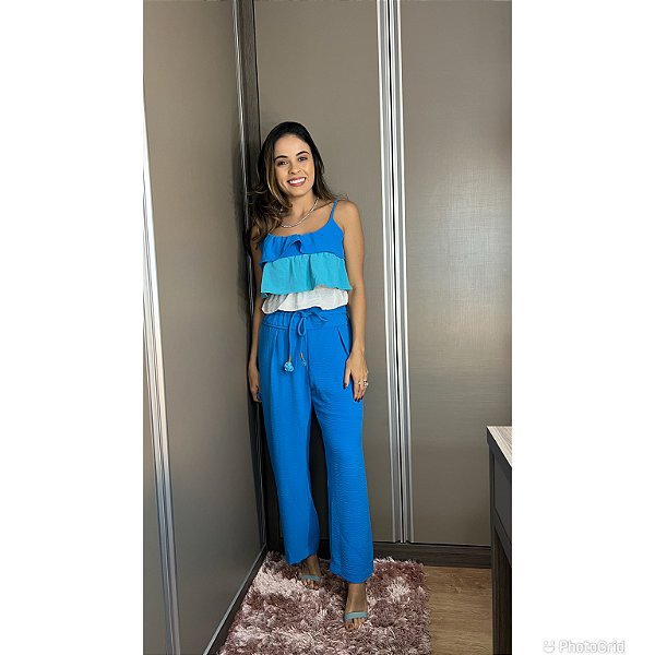 CONJUNTO AZUL - PANTACOURT E CROPPED