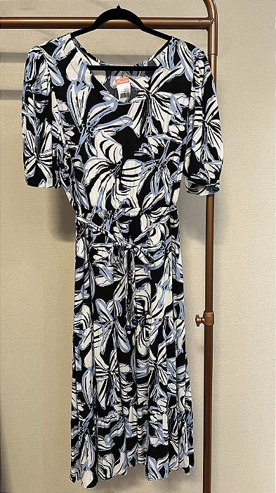 VESTIDO MIDI ESTAMPADO AZUL/PRETO