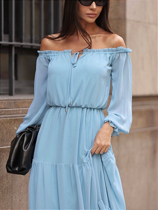Vestido ombro a ombro azul