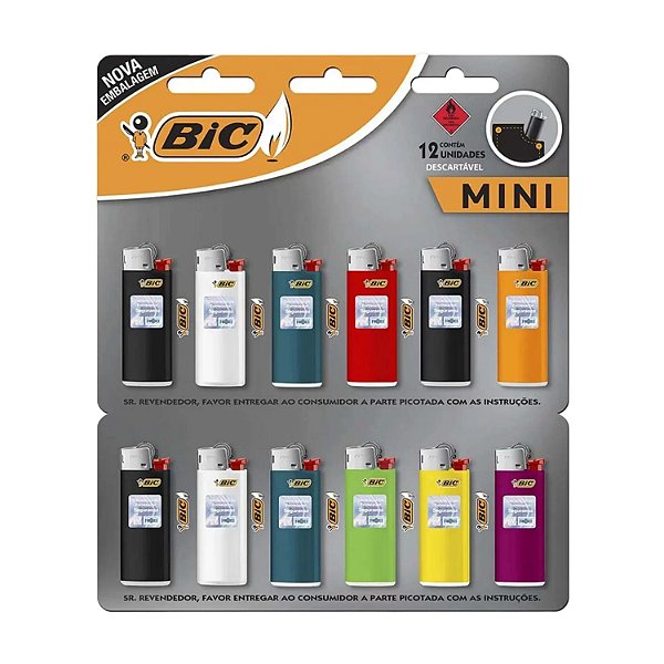 Isqueiro Bic Mini Cartela com 12 unidades