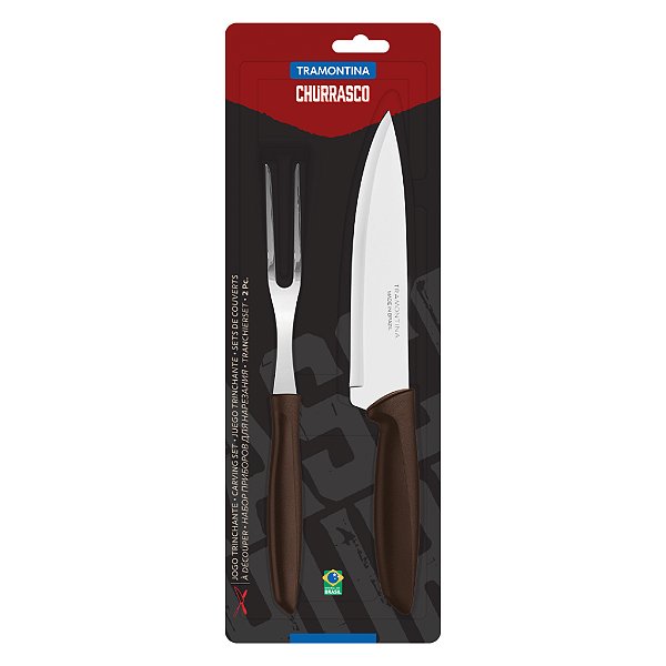 Kit Churrasco Tramontina Plenus 2 Peças Aço Inox e Cabo Polipropileno Marrom