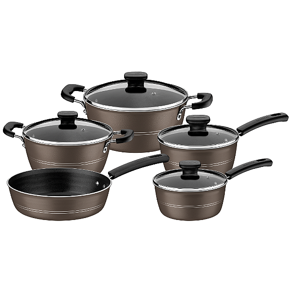 Jogo de Panelas Tramontina Sicília 5 Pcs Alumínio Int/Externo Antiaderente Starflon Excellent Avelã