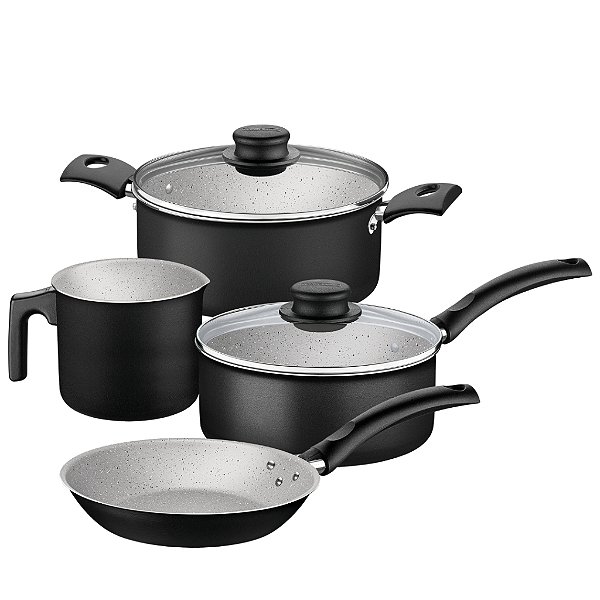 Jogo de Panelas Tramontina Turim Aluminio Interno e Externo Antiaderente Starflon Max 04 Peças Preto