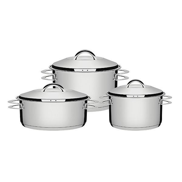 Jogo de Panelas Tramontina Solar 3 Peças em Aço Inox Fundo Triplo 16x16x20cm