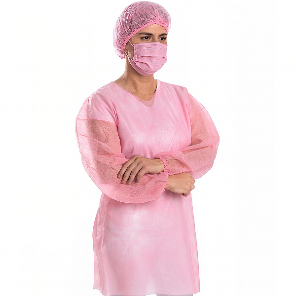 Avental Descartável Manga Longa Rosa DMI Descartáveis