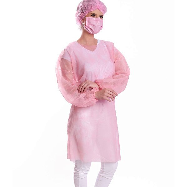 Avental Descartável Manga Longa Rosa DMI Descartáveis