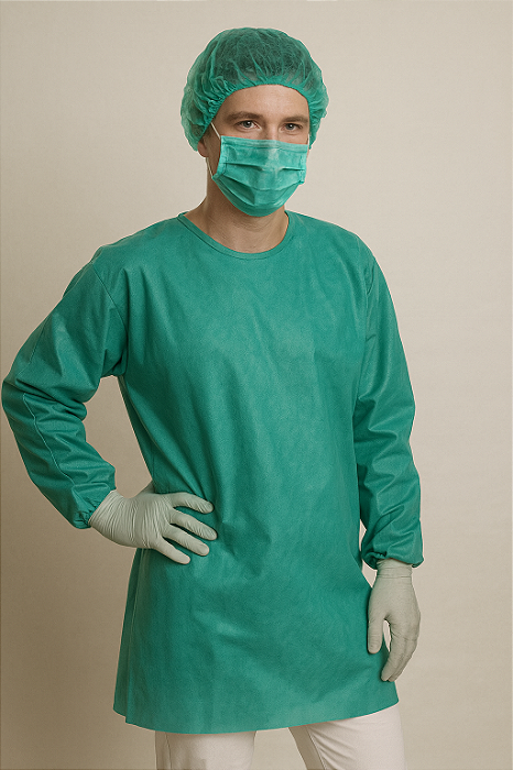 Avental Descartável 50G Manga Longa Verde 10 Unidades