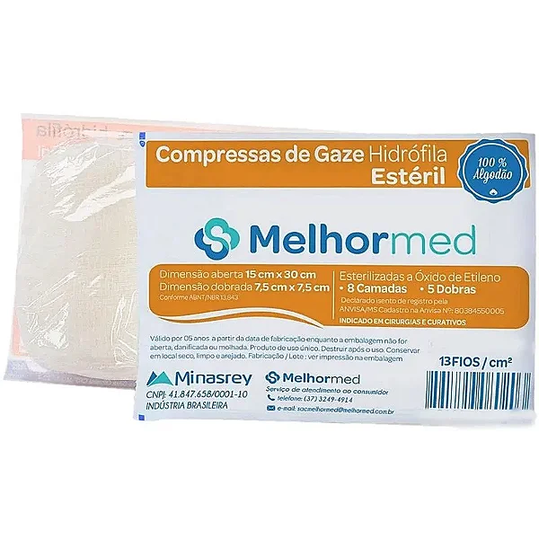 Compressa De Gaze 13f Esteril 7,5 X 7,5cm 10 Unidades - Melhor Med