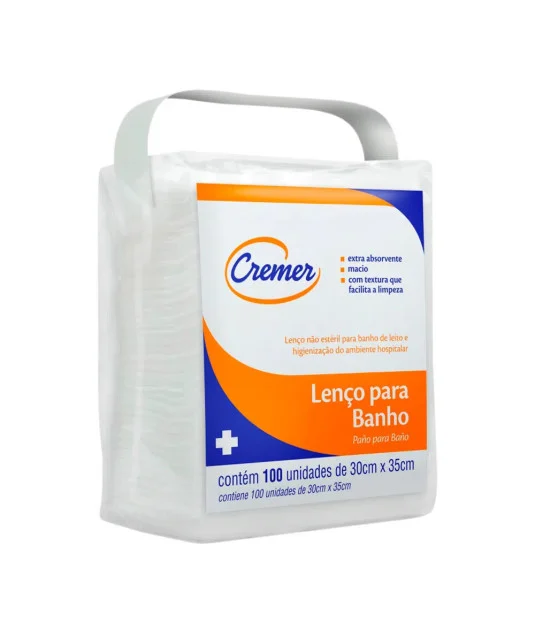 Lenço Para Banho 65g 30 X 35cm Com 100 Unidades - Cremer