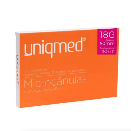 Microcanula 18g X 50mm Com Agulha Auxiliar 12 Unidades - Uniqmed