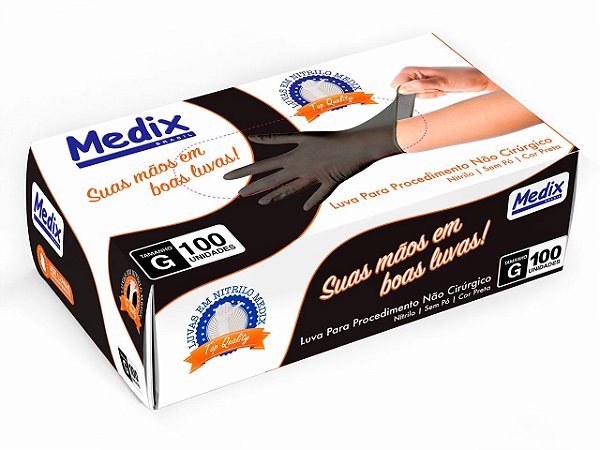 Caixa Luva Nitrilica Sem Pó G Preta 50 Unidades - Medix