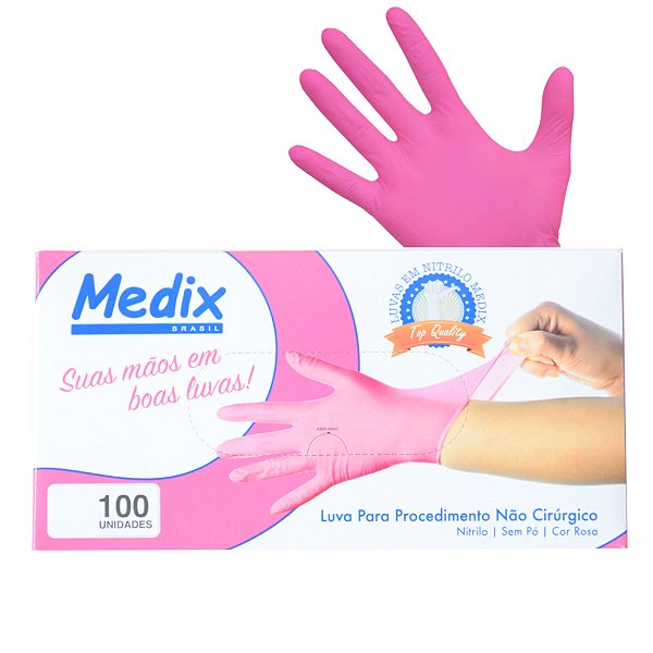 Luva Nitrilica Rosa G Sem Po - Medix