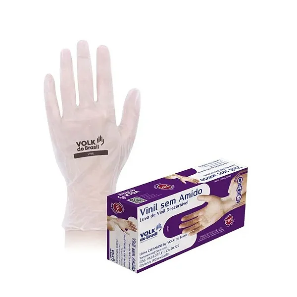 Luva De Vinil Descartável P Transparente G S/ Amido - Volk