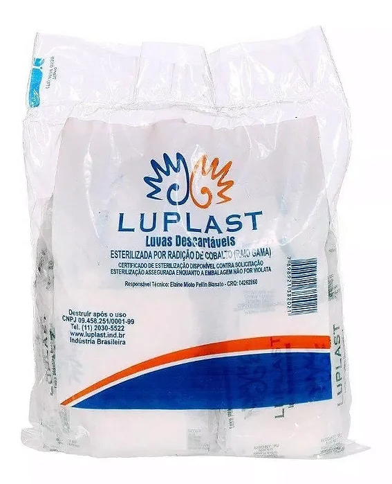 Luva Plástica Eva Descartável Estéril 100 Unidades - Luplast